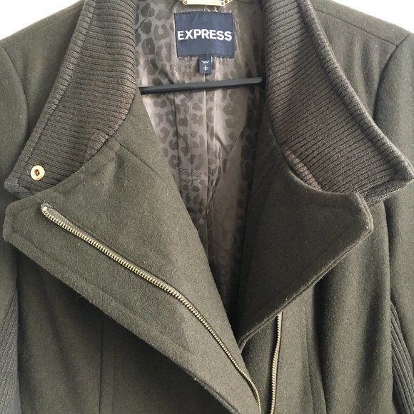 Express Olive Green military style Wool Coat with Gold hardwear, New, Size Small - Picture 5 of 11